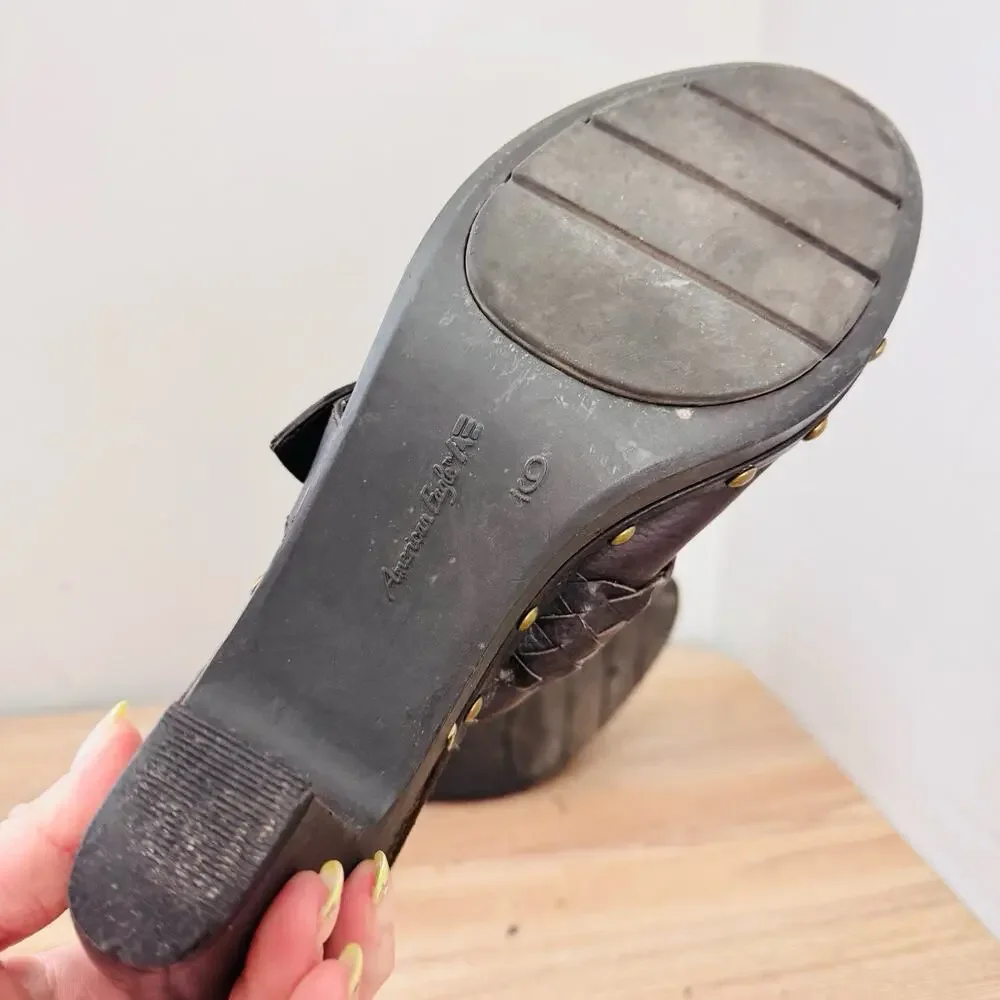 American Eagle Brown Leather Mule Clogs Women’s Size 9